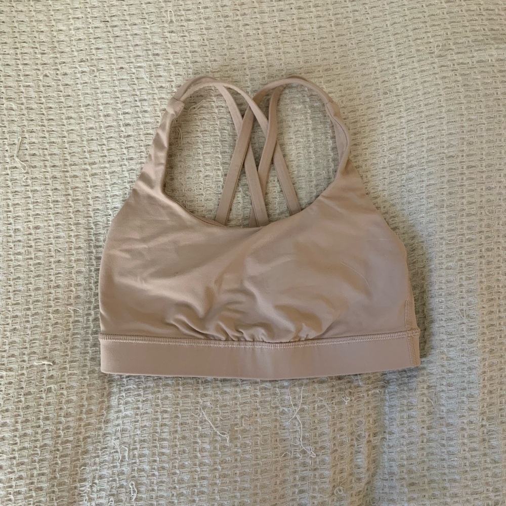 Lululemon Energy Bra Pale Linen Strappy Cross Back Sports Bra Tank Size 2